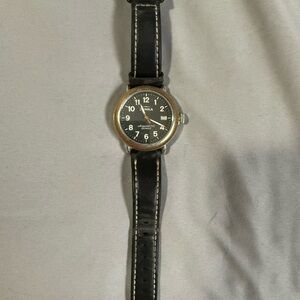 Shinola Black and Silver Watch with Leather Strap